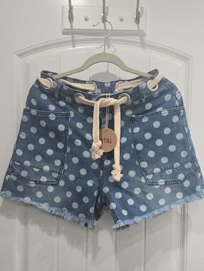 Bibi Polka Dot Rope-Waist Denim Shorts - Blue